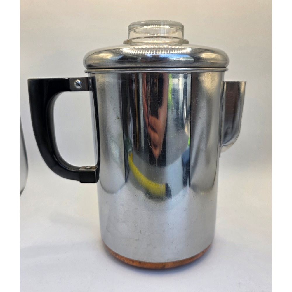 Vintage Ekcoware Stainless Steel Copper Bottom Stovetop Coffee Percolator USA